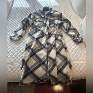 Elan Black and White Plaid Coat